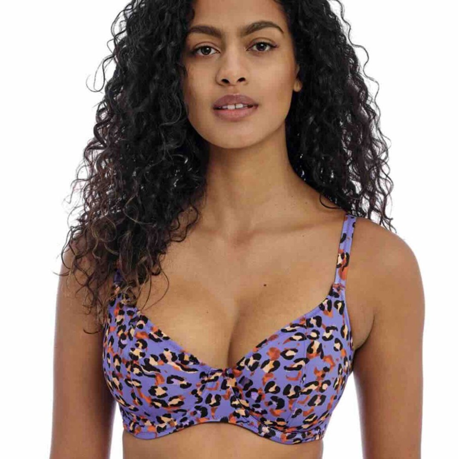 Swim Freya Swim Plunge Bikinis | Santiago Nights Leopard Uw Plunge Bikini Top