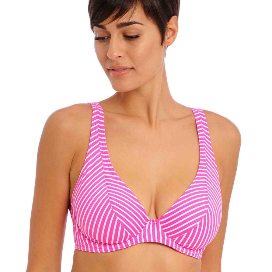 Swim Freya Swim Halterneck Bikinis | Jewel Cove Stripe High Apex Bikini Top With J Hook